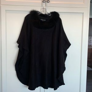 Long Black poncho with fur trim!